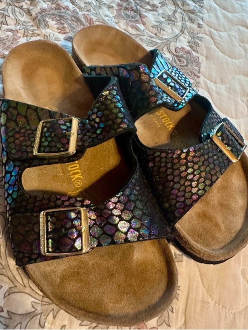 Birkenstock Iridescent Multi-Color Snake-Print Sandals